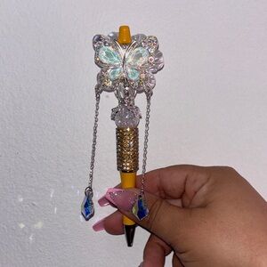Rhinestone Butterfly Decorative Ballpoint Pen - Yellow